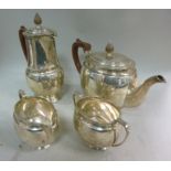 A four piece silver tea set of bulbous f