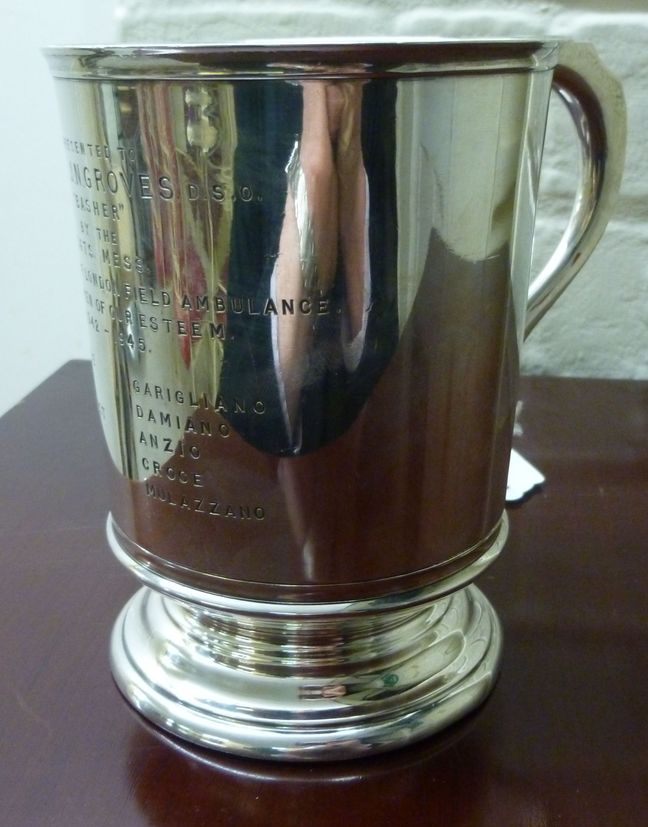 A silver one pint tankard of tapered, cy