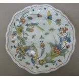 A mid 18thC Rouen pottery dish, having a