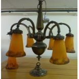 An Art Deco anodised brass chandelier, h