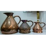 Three similar 19thC copper bell design e