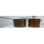 A 19thC copper saucepan, having straight