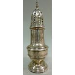 A silver caster of pedestal vase design,