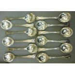 A set of twelve silver Kings pattern sou