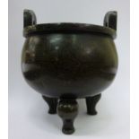 A mid 18thC Chinese cast bronze inlaid s