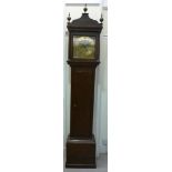 A late 18thC oak longcase clock, the hoo