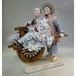 A late 19thC German porcelain group, two