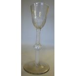 An early 19thC wine glass, the tapered a