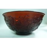 A mid 19thC Peking ruby glass bowl, carv