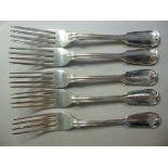 A set of five mid Victorian silver fiddl