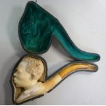 A meerschaum and amber smoker's pipe, th