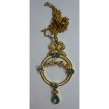 A 15ct gold wire framed, aqua and seed p