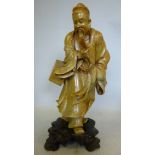 A late 19thC Chinese carved mustard colo