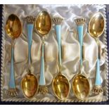 A set of six Sterling silver gilt and pa