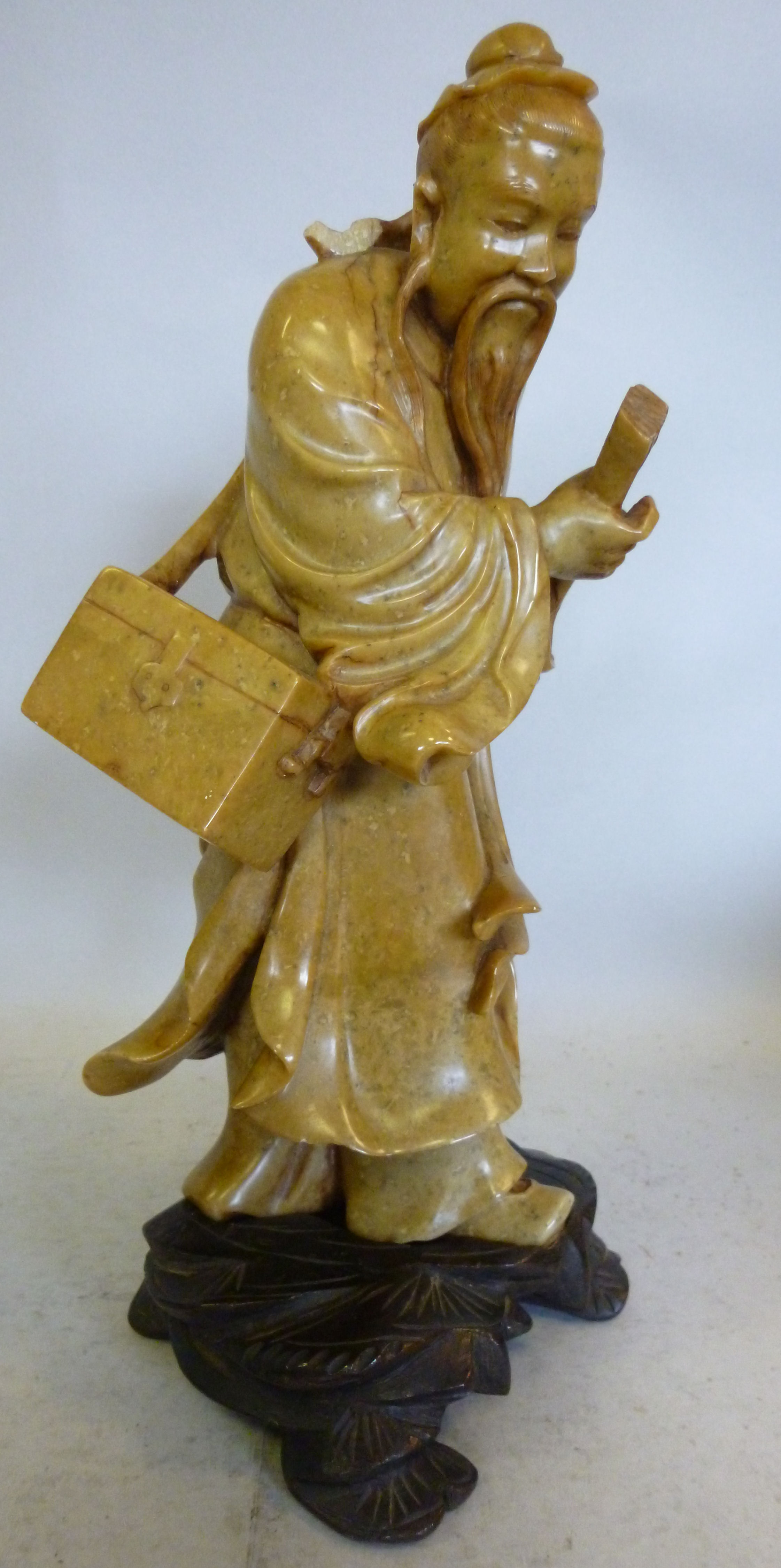 A late 19thC Chinese carved mustard colo - Image 4 of 6