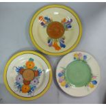 Clarice Cliff pottery plates, viz. a Biz