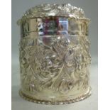 A late Victorian silver drum shaped, cov