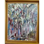 J Spencer - a church interior scene  oil