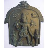 A 19thC central Asian cast brass plaque,