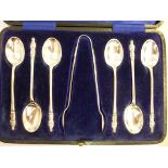 A set of six silver apostle terminal tea