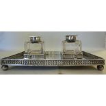 A silver inkstand, the galleried rectang