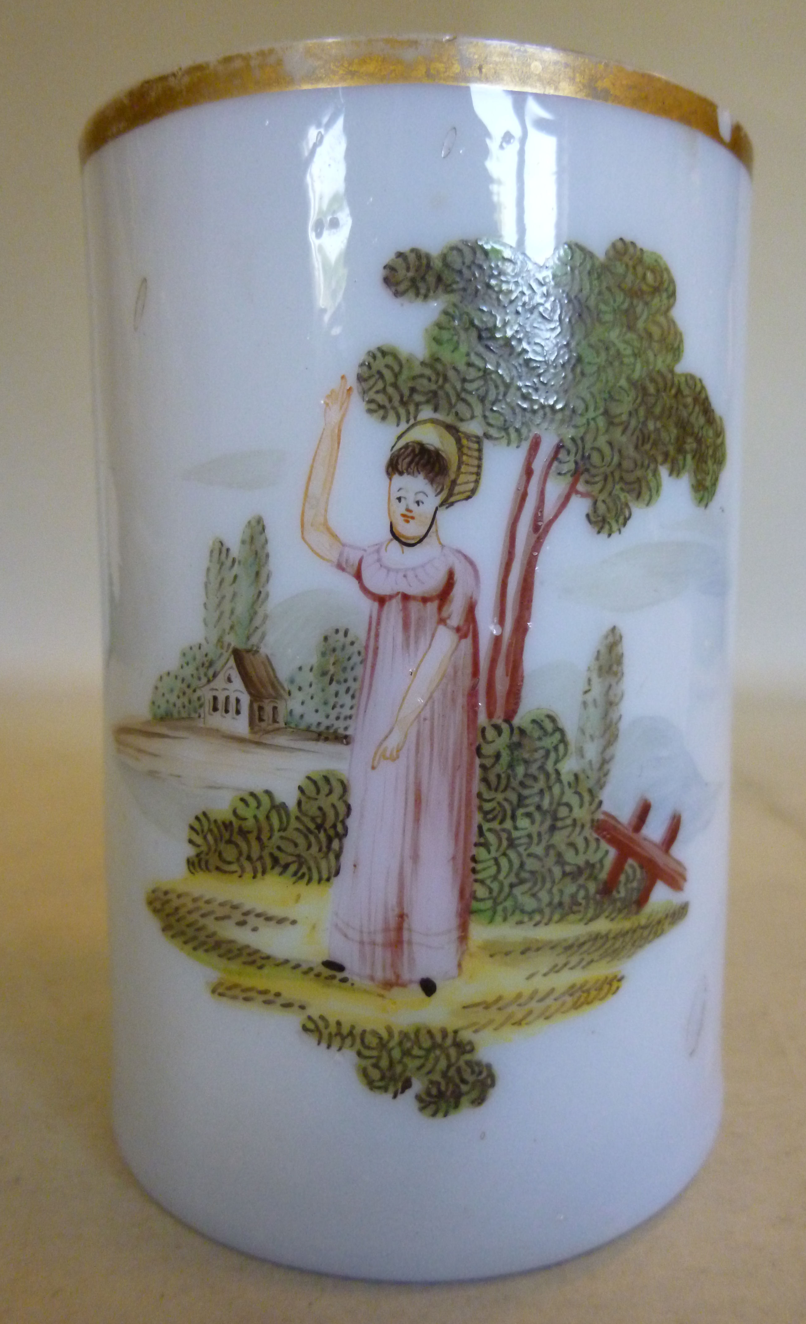 An early 19thC opaline glass cylindrical