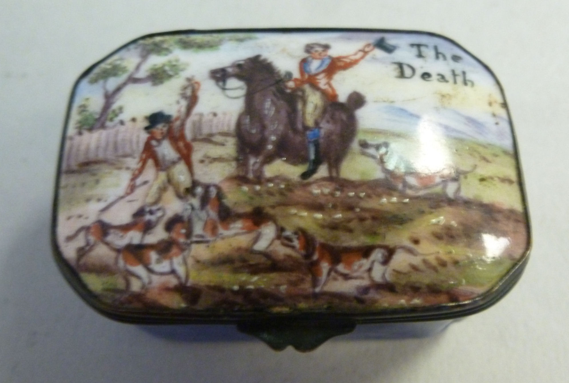 A mid 19thC blue enamelled pill box, the