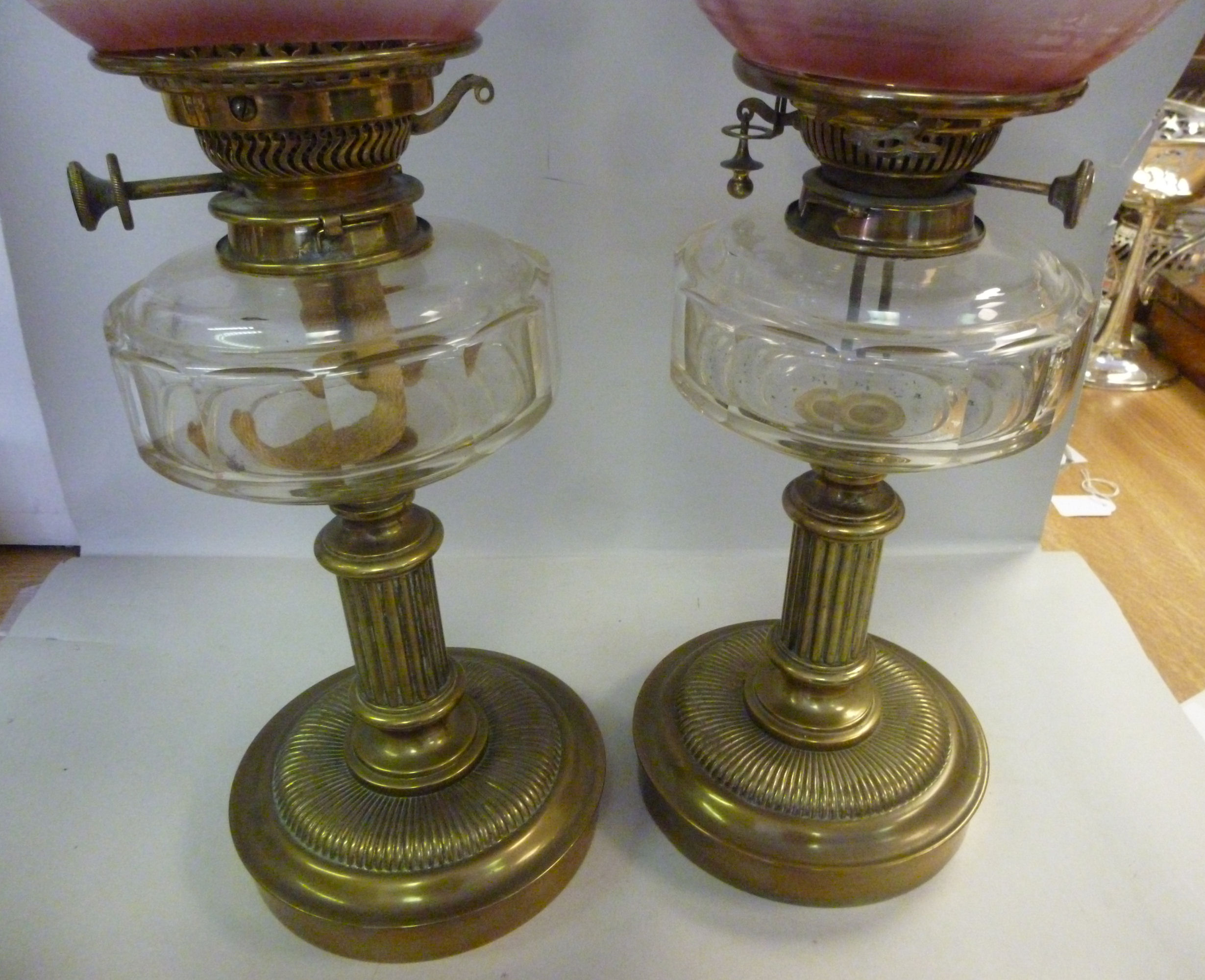 A pair of late Victorian brass oil lamps - Image 2 of 2