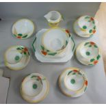 Shelley china Vogue shaped teaware circa 1930, pattern no.11743, Rd.756533, decorated in tones of