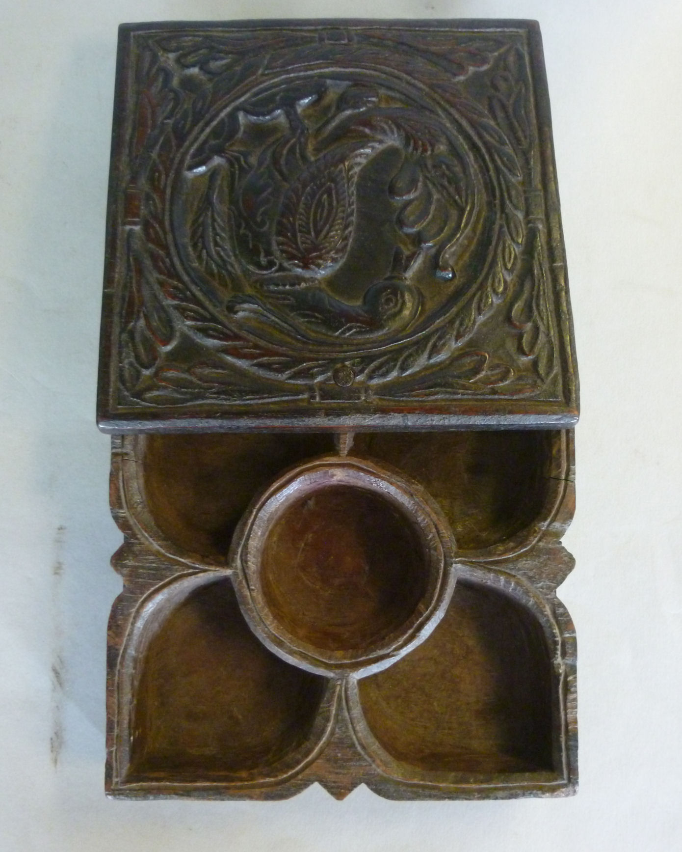 A 19thC Asian fruitwood spice box, havin - Image 2 of 4