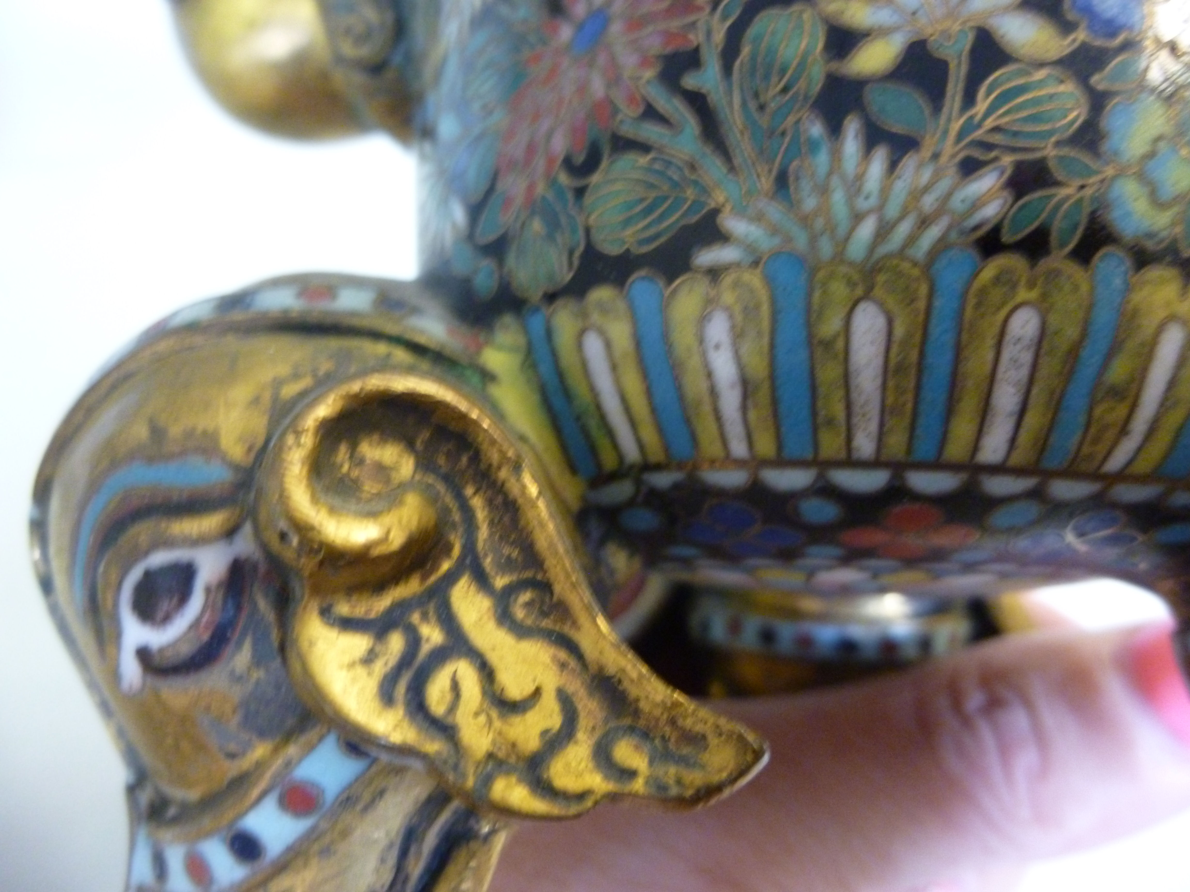 A late 19thC Asian cloisonne and gilt me - Image 9 of 9