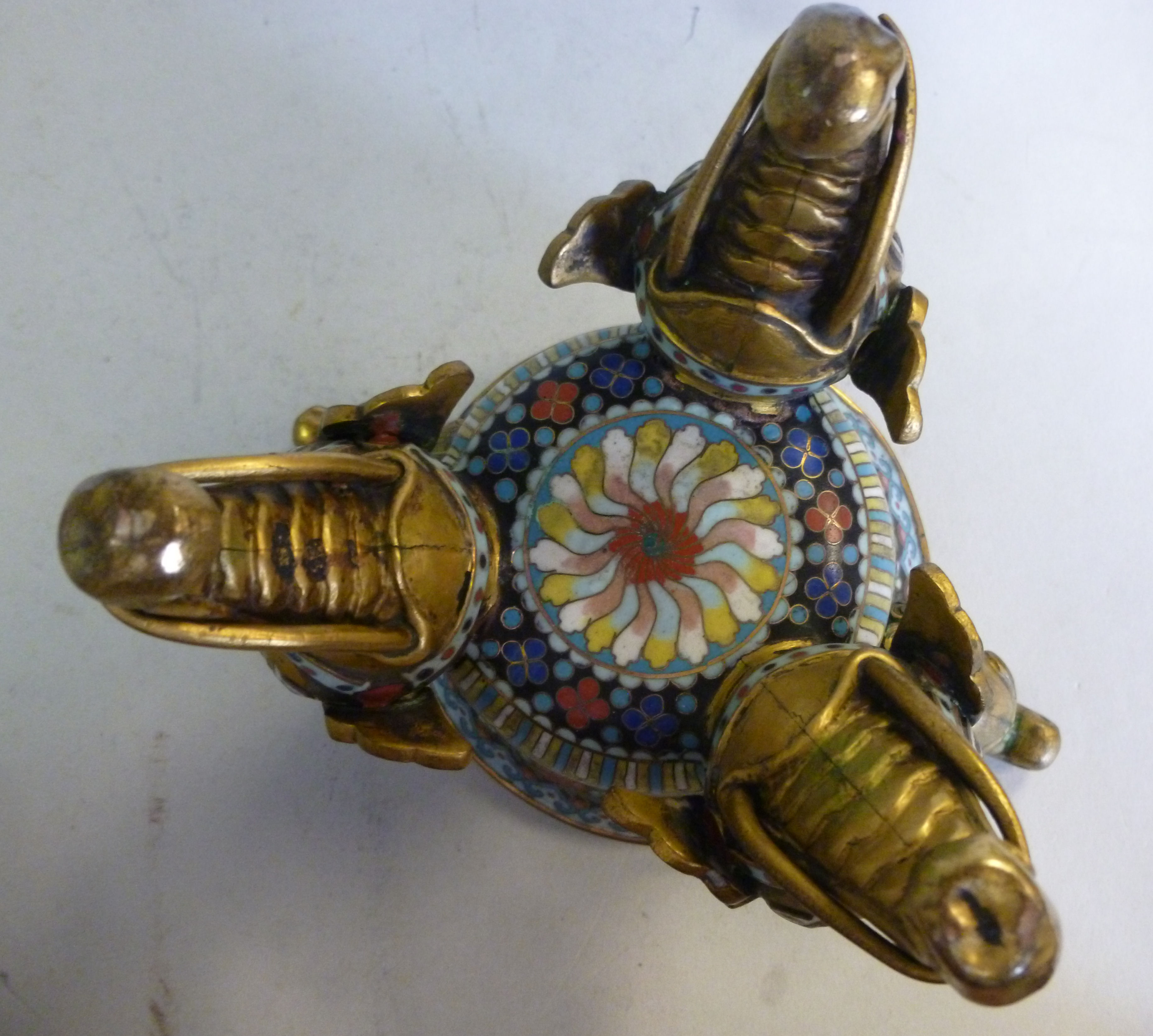 A late 19thC Asian cloisonne and gilt me - Image 6 of 9