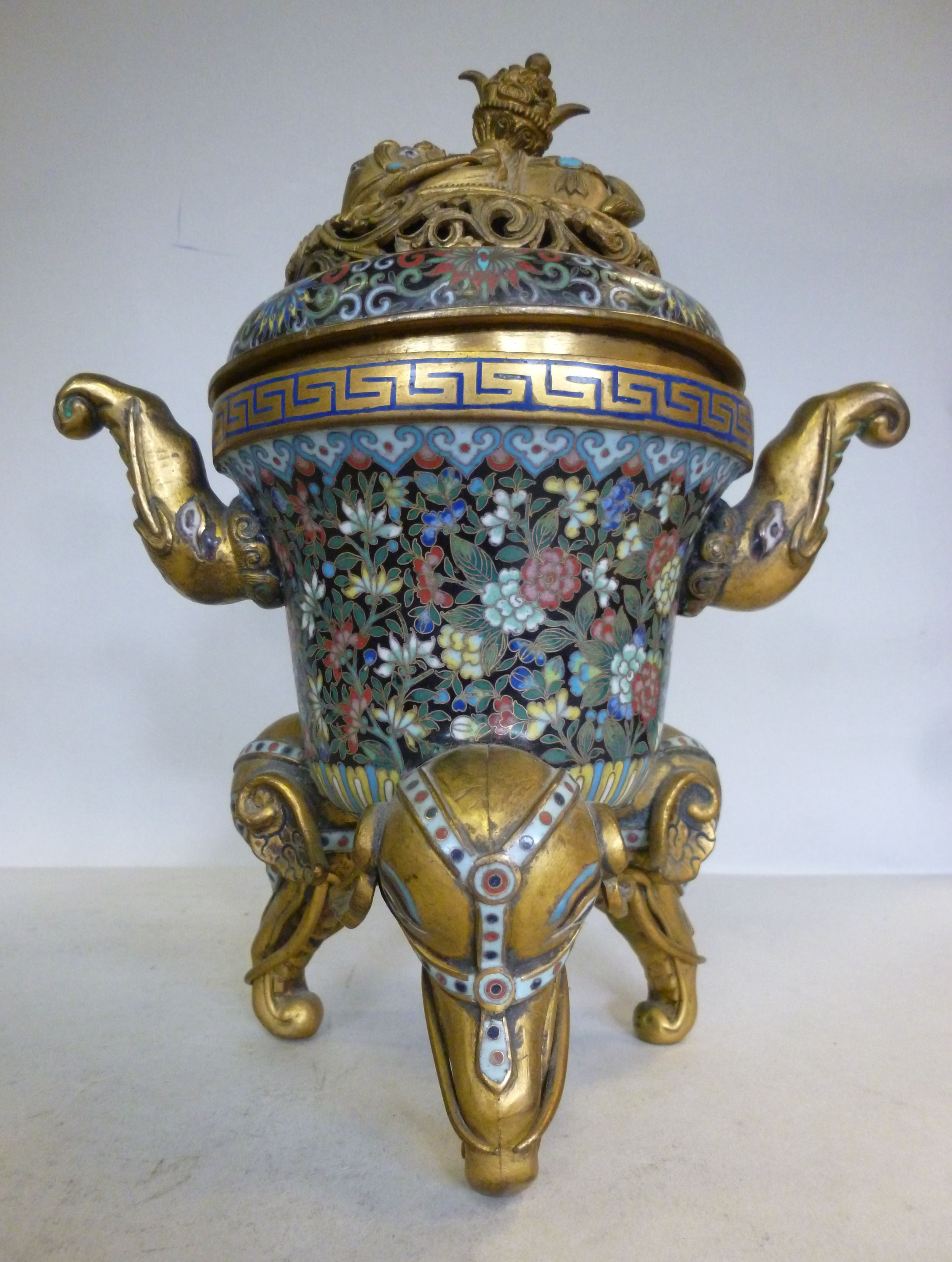 A late 19thC Asian cloisonne and gilt me - Image 2 of 9