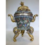 A late 19thC Asian cloisonne and gilt me