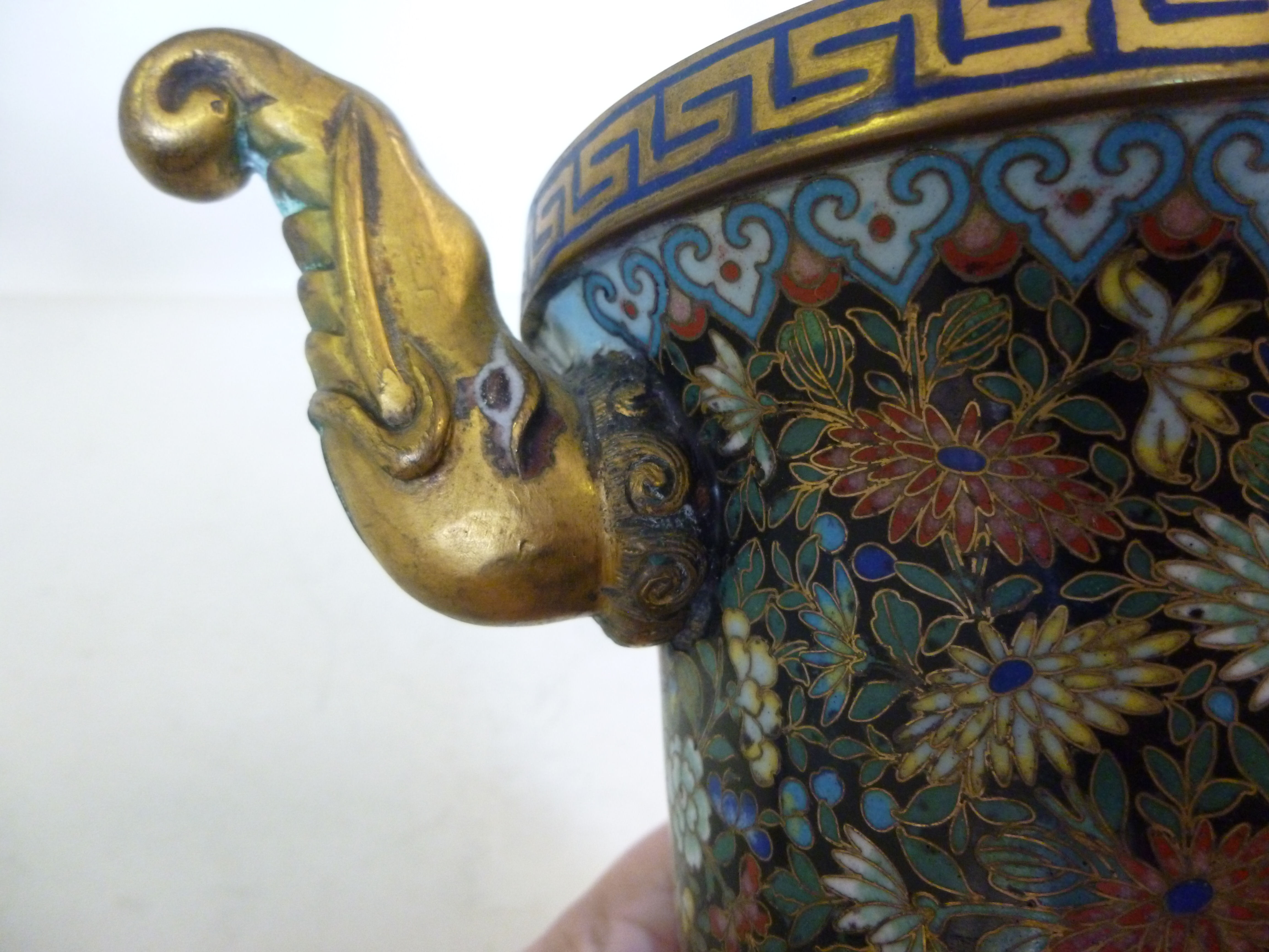 A late 19thC Asian cloisonne and gilt me - Image 8 of 9