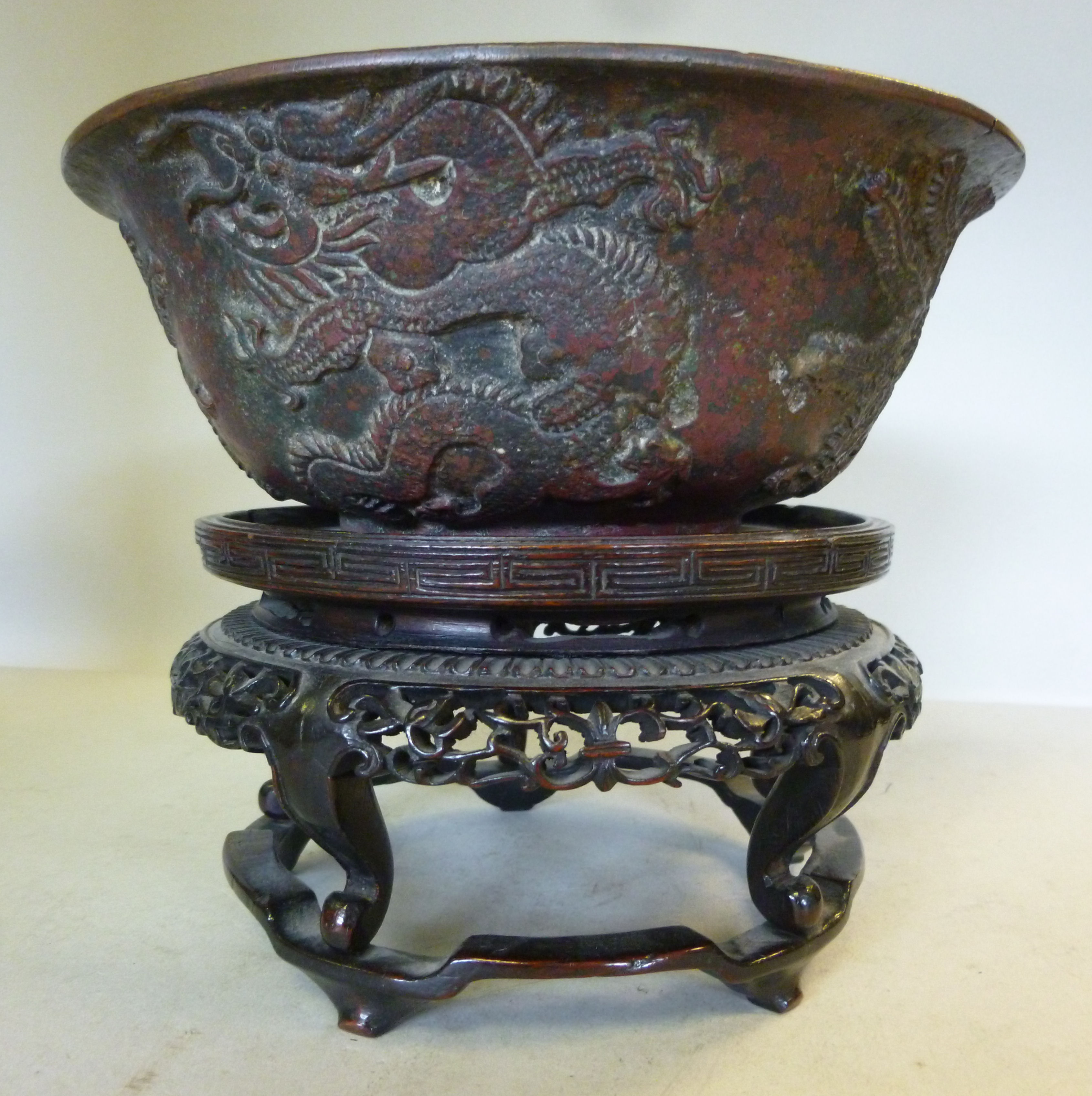 A mid 19thC Chinese bronze bowl, decorat