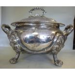A late 19thC silver plated oval, twin ha