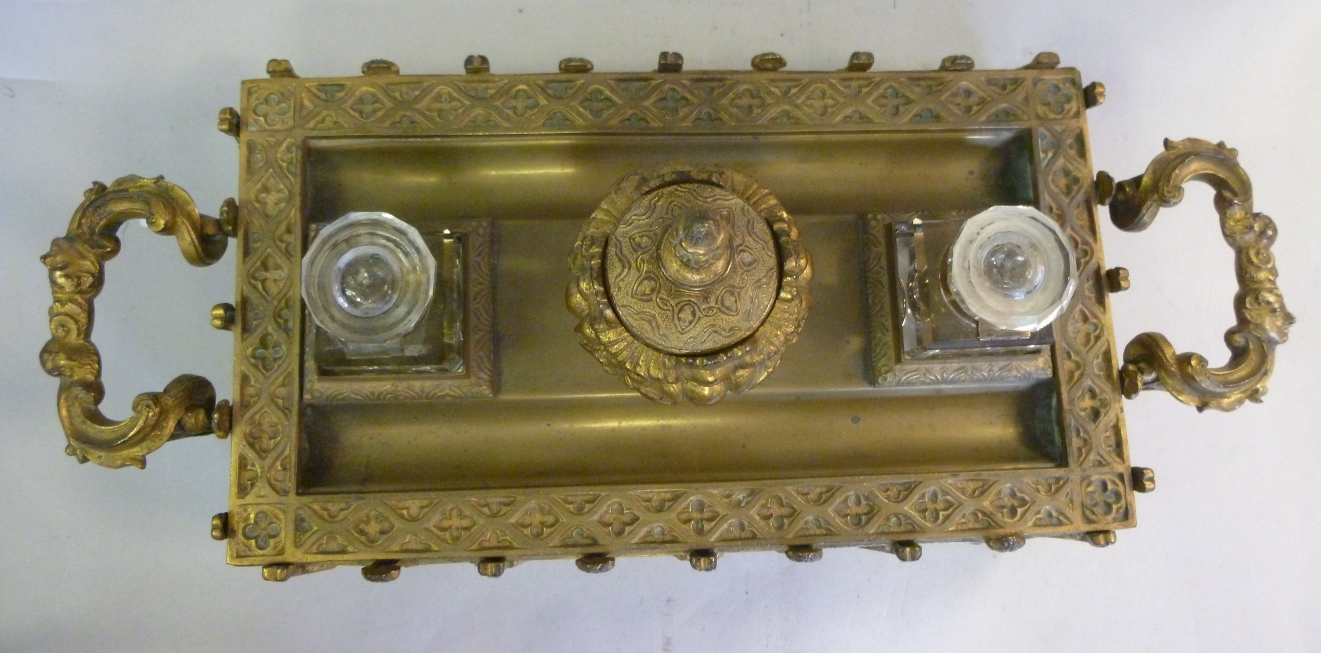 A late Victorian gilt metal deskstand, e - Image 2 of 5