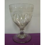 A late 18thC glass rummer, the rim wheel