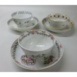 Three late 18thC New Hall porcelain tea