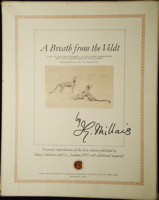Millais (John G.)A BREATH FROM THE VELDT236 pages, frontispiece, title page vignette and 12