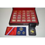 Twenty-five silver ingots commemorating Queen Elizabeth II, boxed; together with a commemorative