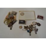 A quantity of coinage, including a Maria Theresa thaler, in presentation case; silver jewellery,