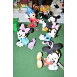 Five resin Walt Disney characters, Mickey and Minnie Mouse.