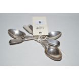 A set of six silver teaspoons by Charles Boyton, London 1903, in fiddle pattern.
