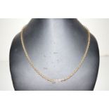A 9ct. yellow gold chain necklace of plain oval links, 23grms.