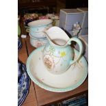 A four-piece Devon ware 'Wren' toilet set, comprising: large washing bowl,