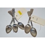 A set of six Georgian silver teaspoons, in Old English bright cut pattern and initials 'E.F.