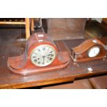 A small Edwardian mantel clock in inlaid mahogany case;