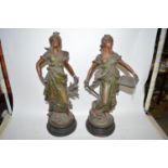A pair of large Victorian Spelter figures of female farm workers.